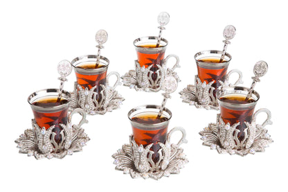 24 pcs. Tea Set with Spoon Stoned & Pearled Gold / Silver