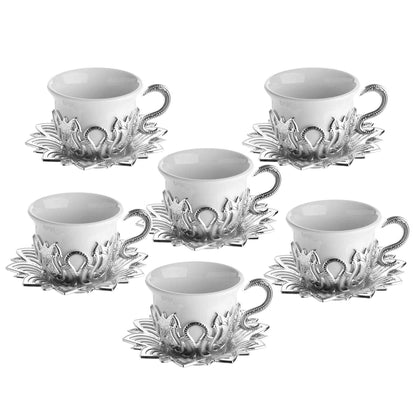 12 pcs. White Porcelain Coffee Set Gold / Silver