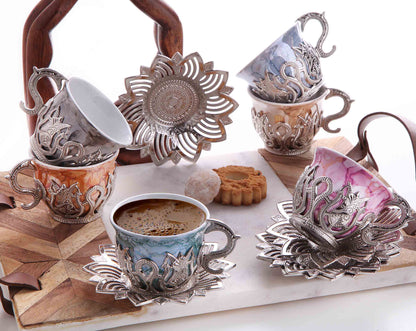 12 pcs. Colorful Porcelain Coffee Set Gold / Silver