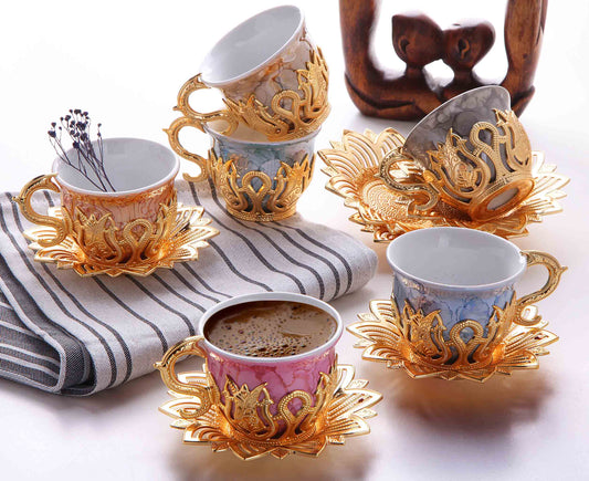 12 pcs. Colorful Porcelain Coffee Set Gold / Silver