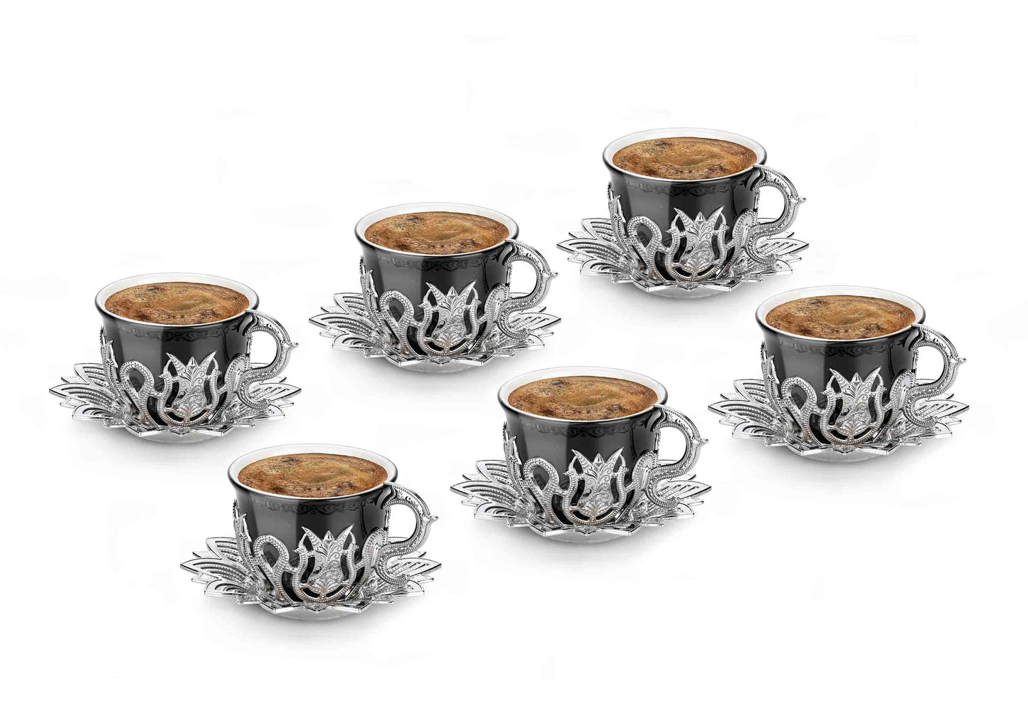 12 pcs. Black Porcelain Coffee Set Gold / Silver