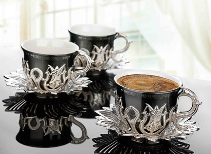 12 pcs. Black Porcelain Coffee Set Gold / Silver