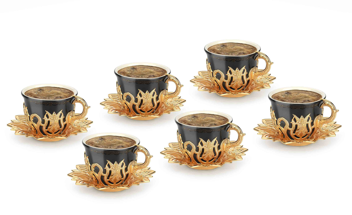 12 pcs. Black Porcelain Coffee Set Gold / Silver