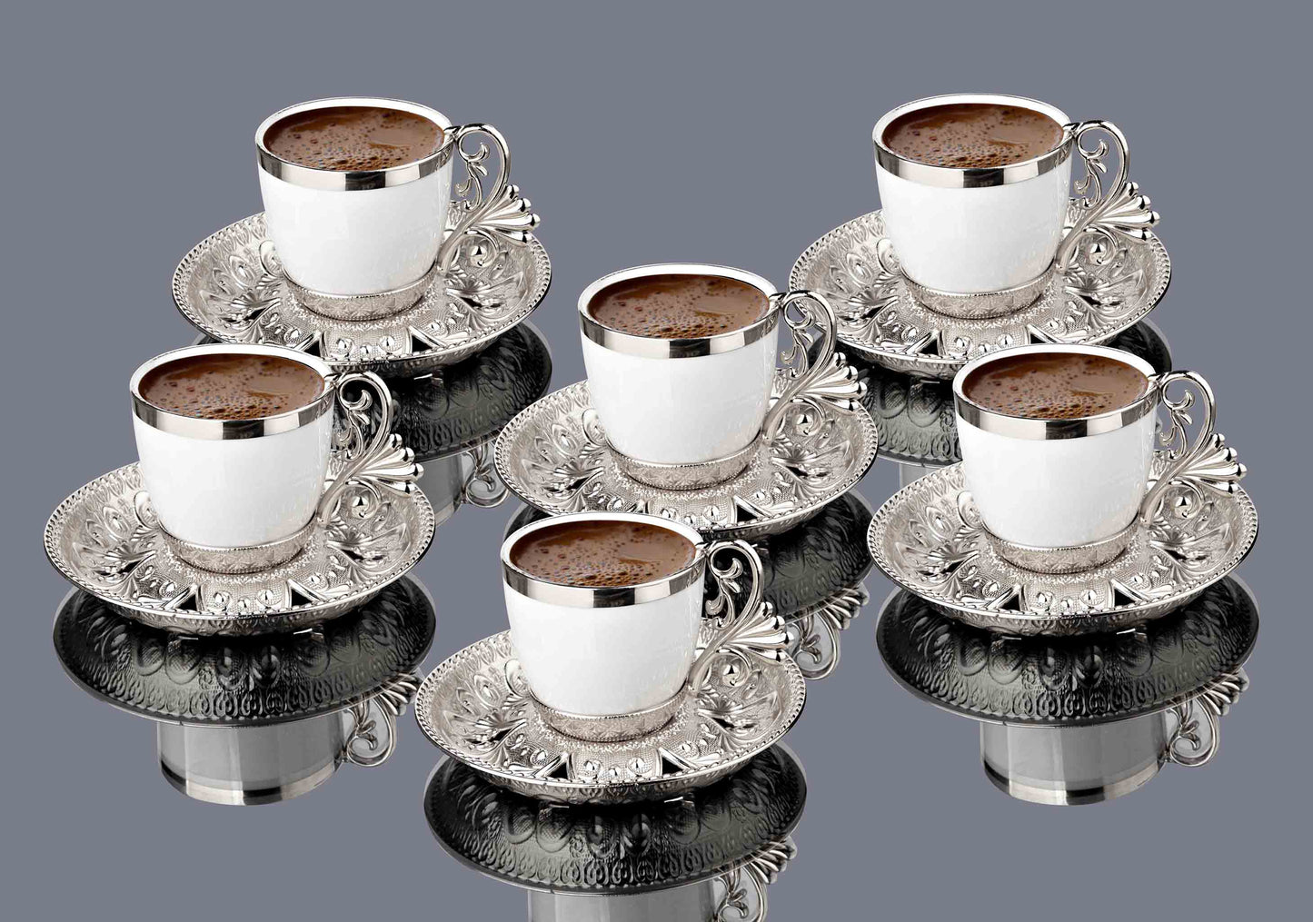 12 pcs. White Porcelain Coffee Set Gold / Silver