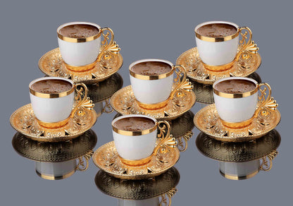 12 pcs. White Porcelain Coffee Set Gold / Silver