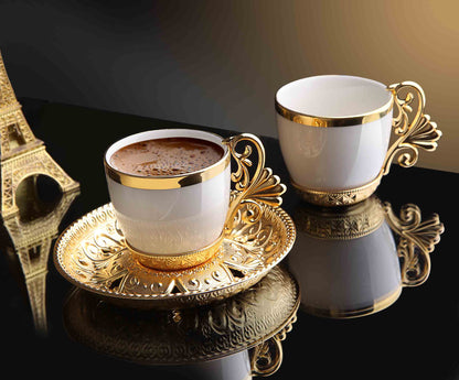 12 pcs. White Porcelain Coffee Set Gold / Silver