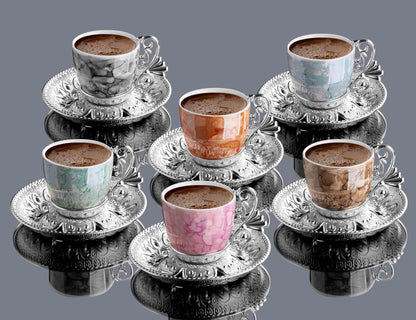 12 pcs. Colorful Porcelain Coffee Set Gold / Silver