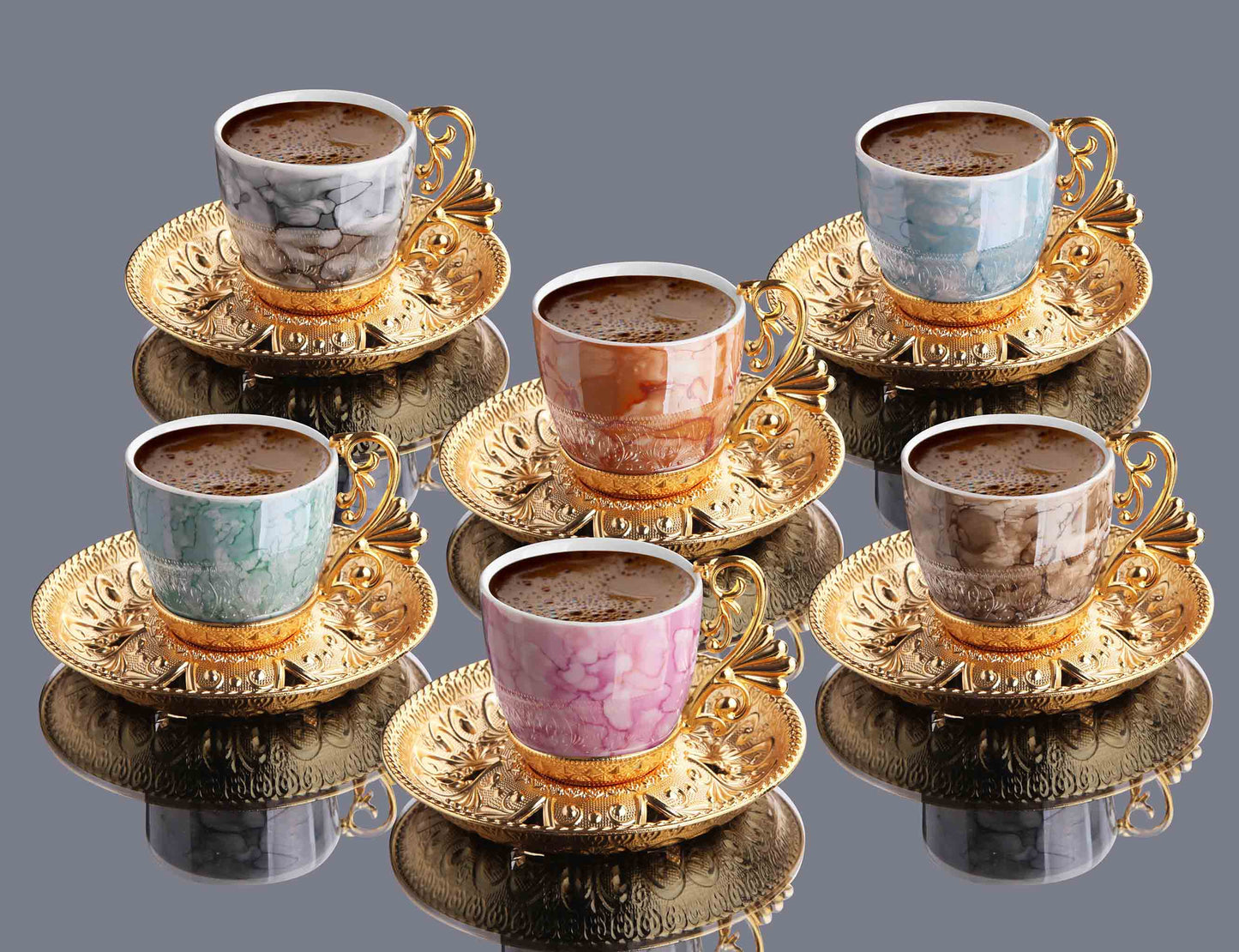 12 pcs. Colorful Porcelain Coffee Set Gold / Silver