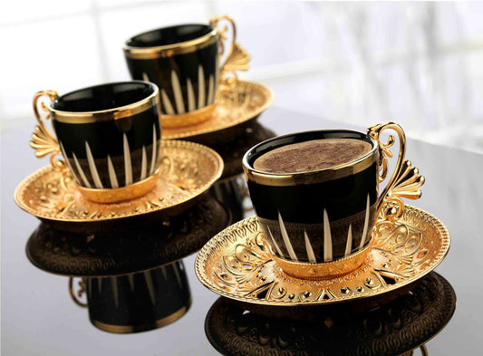 12 pcs. Black Porcelain Coffee Set Gold / Silver