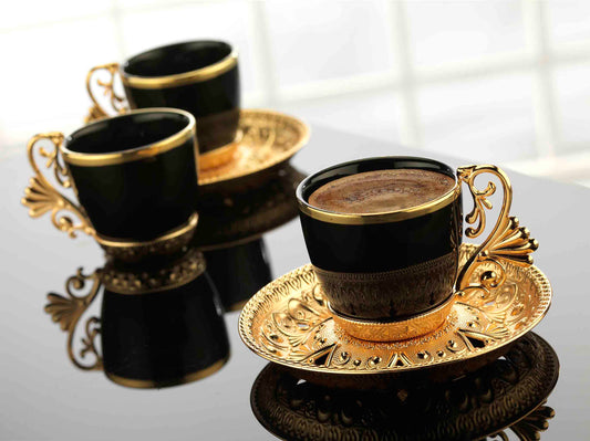 12 pcs. Black Porcelain Coffee Set Gold / Silver