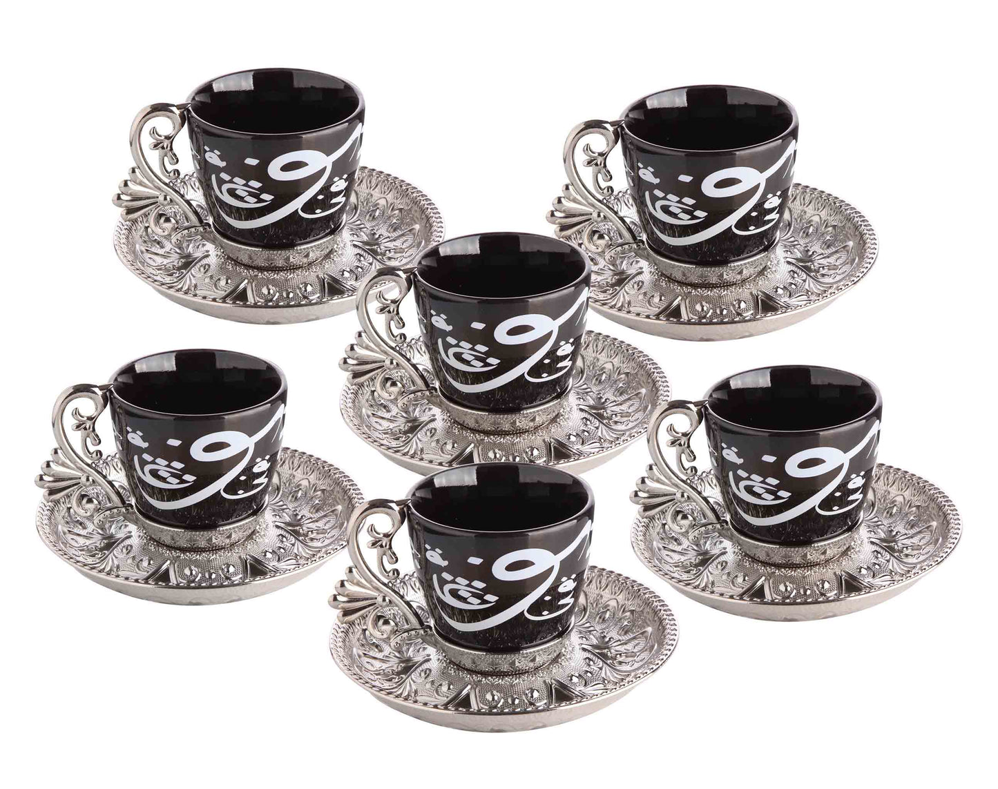 12 pcs. Black Porcelain Coffee Set Gold / Silver