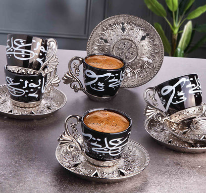 12 pcs. Black Porcelain Coffee Set Gold / Silver