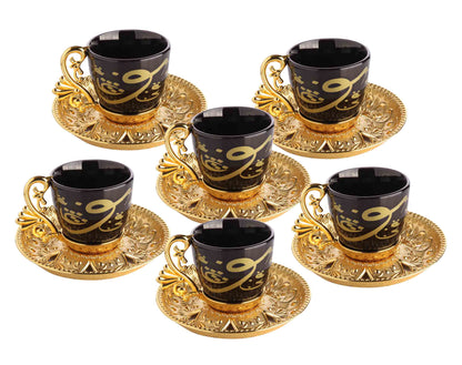 12 pcs. Black Porcelain Coffee Set Gold / Silver