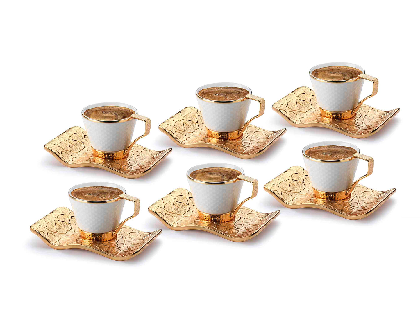 12 pcs. White Porcelain Coffee Set Gold / Silver