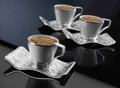 12 pcs. White Porcelain Coffee Set Gold / Silver