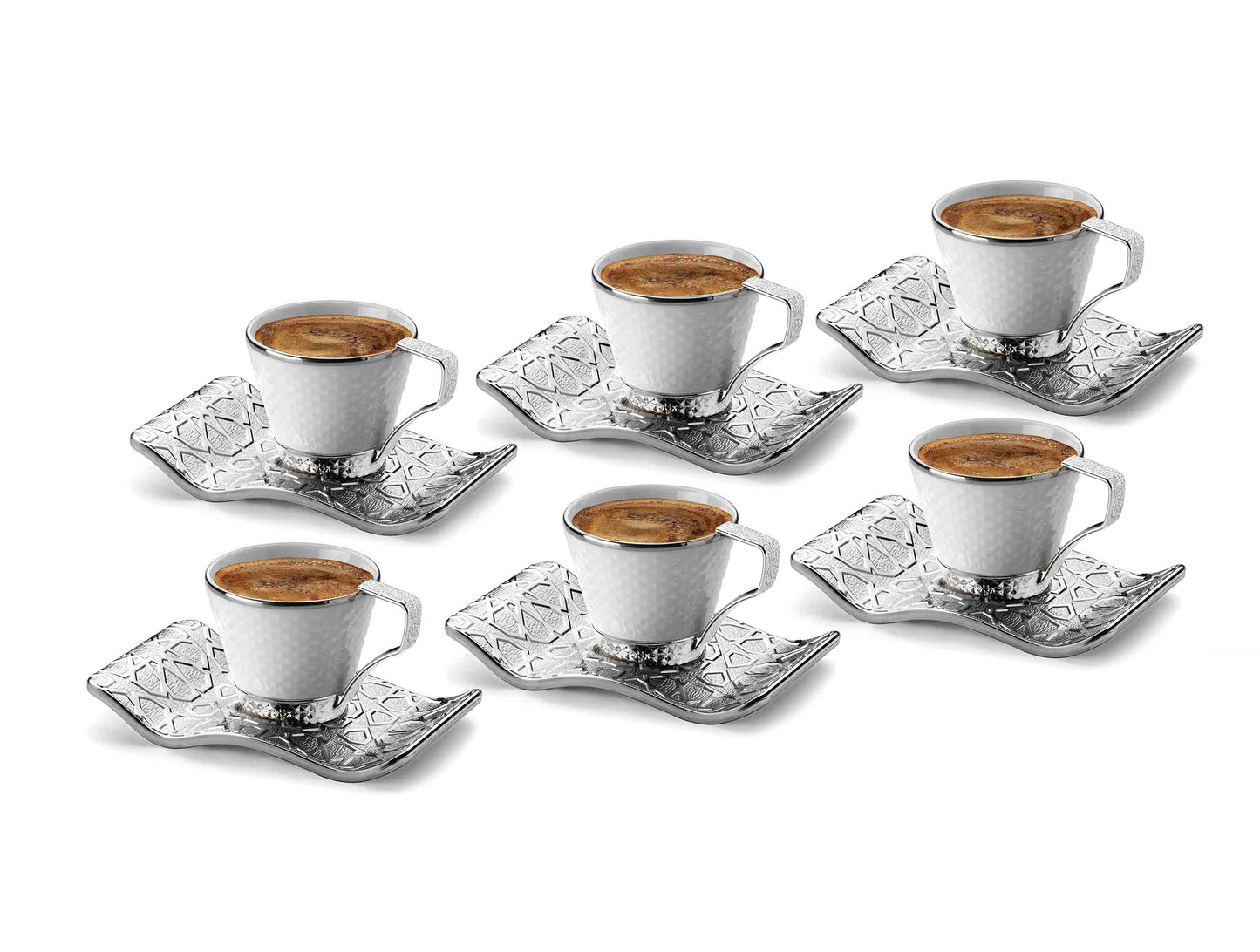 12 pcs. White Porcelain Coffee Set Gold / Silver