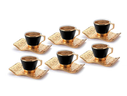 12 pcs. Black Porcelain Coffee Set Gold / Silver