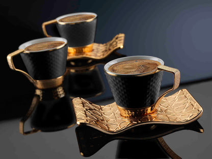 12 pcs. Black Porcelain Coffee Set Gold / Silver