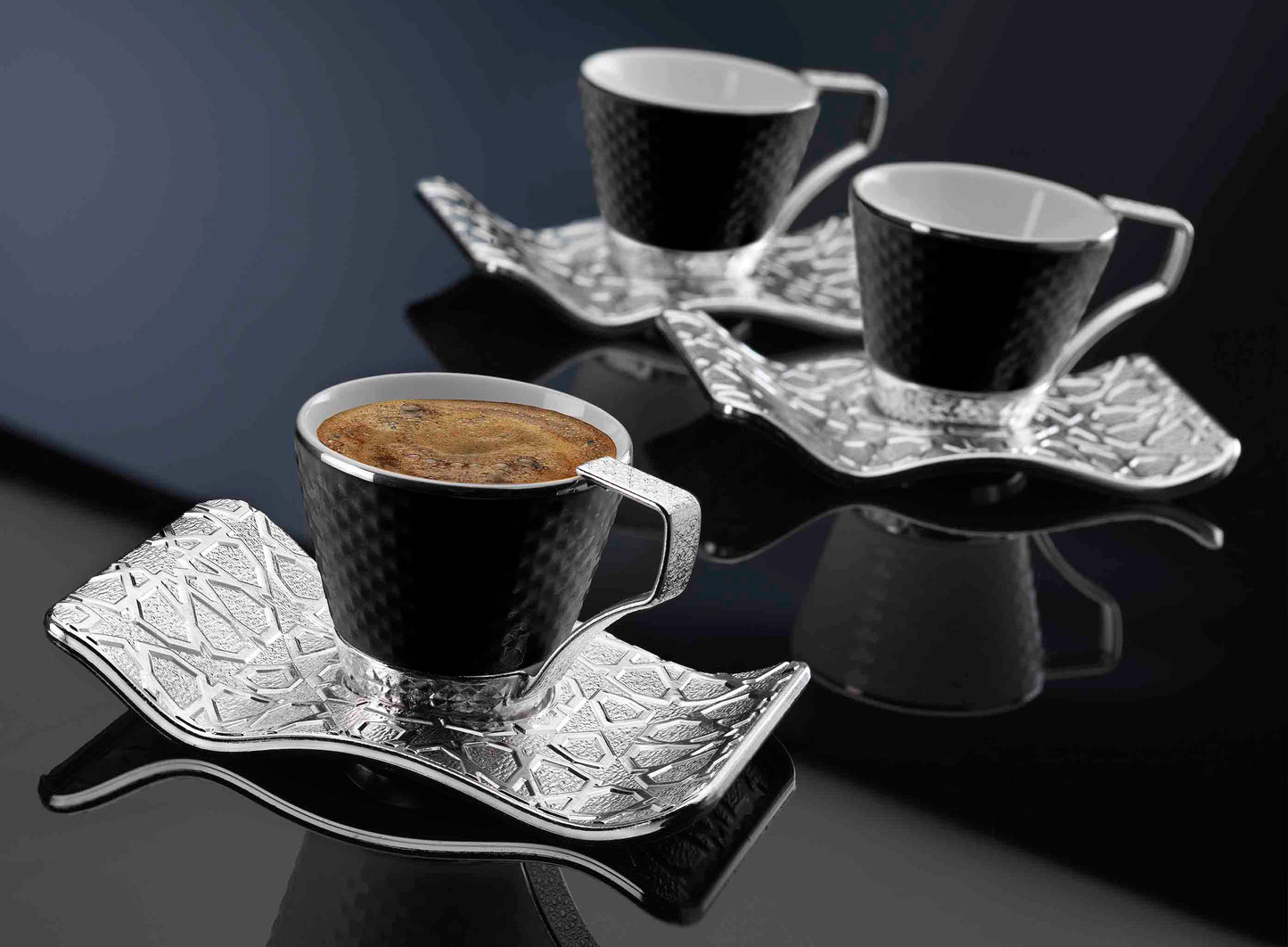 12 pcs. Black Porcelain Coffee Set Gold / Silver