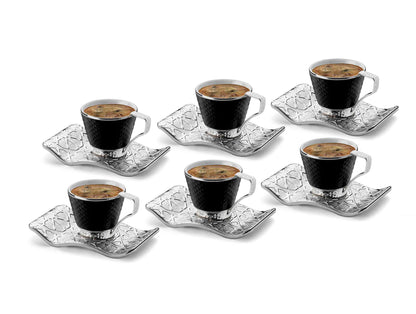 12 pcs. Black Porcelain Coffee Set Gold / Silver