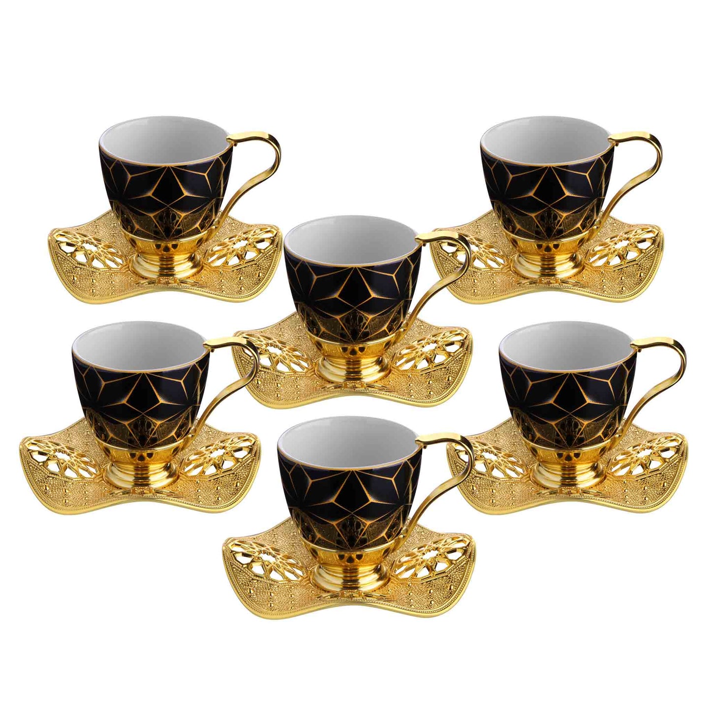 12 pcs. Black Porcelain Coffee Set Gold / Silver