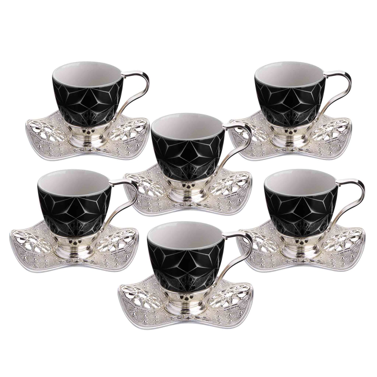 12 pcs. Black Porcelain Coffee Set Gold / Silver