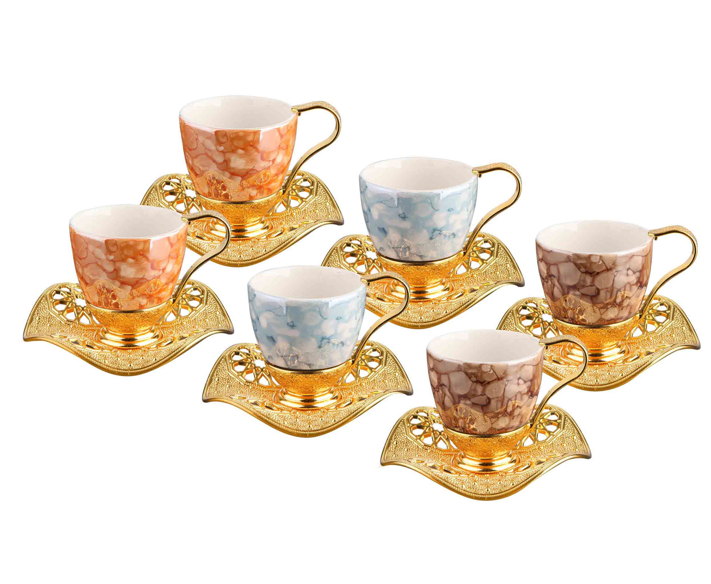 12 pcs. Colorful Porcelain Coffee Set Gold / Silver