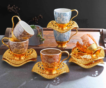 12 pcs. Colorful Porcelain Coffee Set Gold / Silver