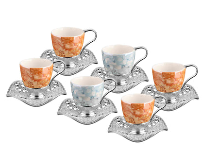 12 pcs. Colorful Porcelain Coffee Set Gold / Silver