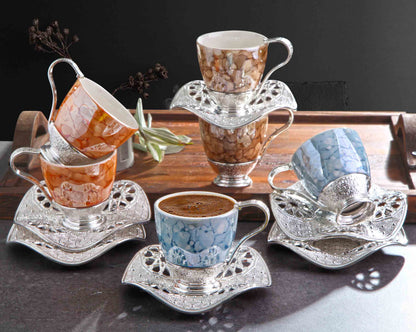 12 pcs. Colorful Porcelain Coffee Set Gold / Silver