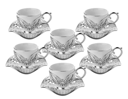 12 pcs. White Porcelain Coffee Set Gold / Silver