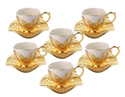 12 pcs. White Porcelain Coffee Set Gold / Silver