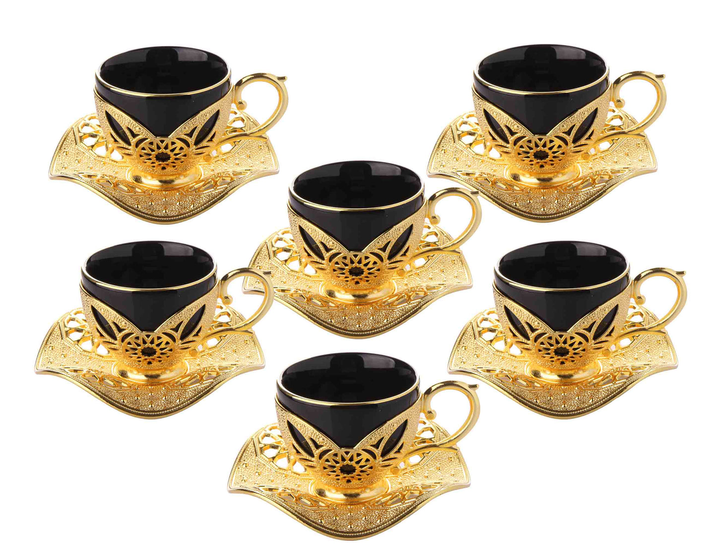 12 pcs. Black Porcelain Coffee Set Gold / Silver