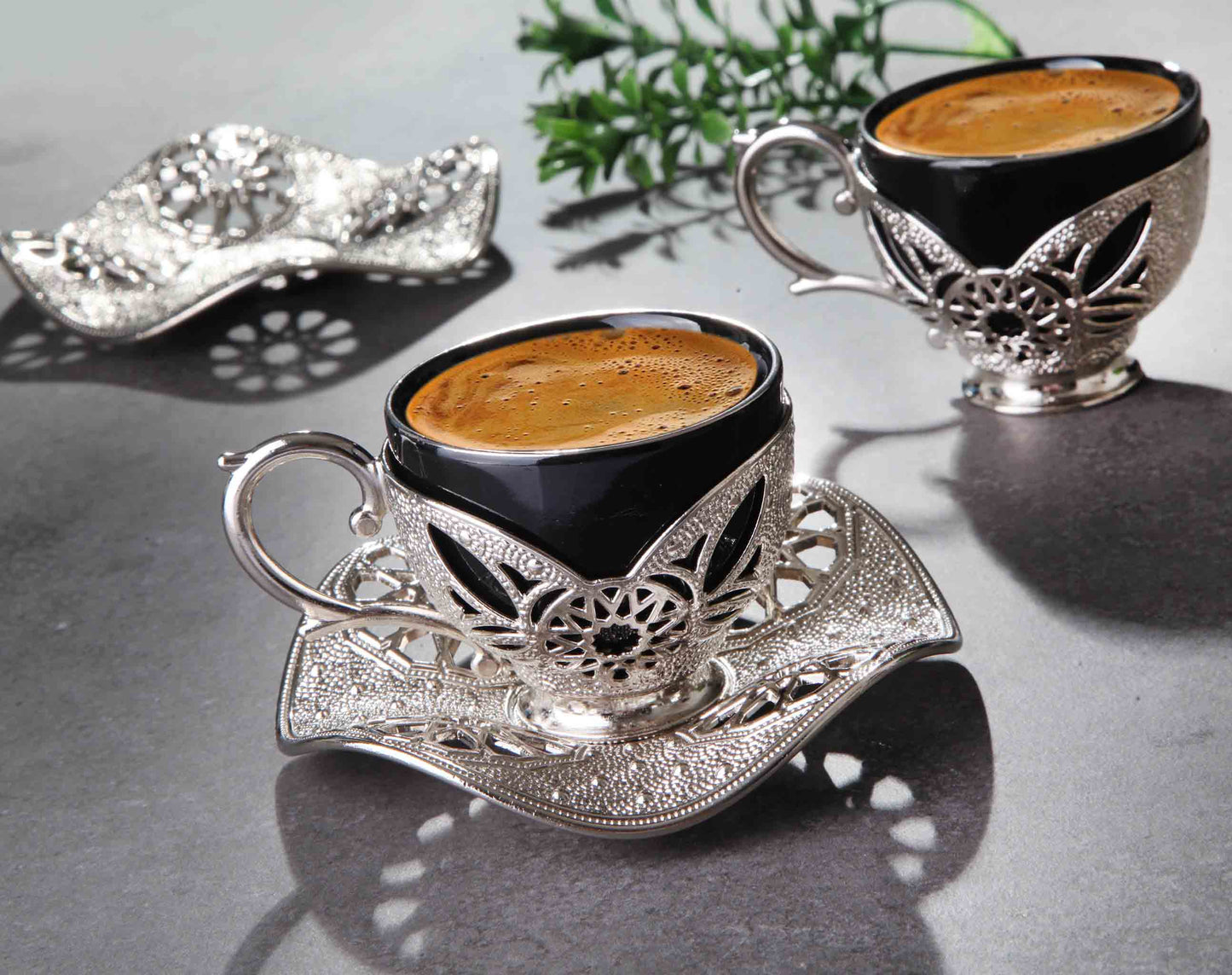 12 pcs. Black Porcelain Coffee Set Gold / Silver