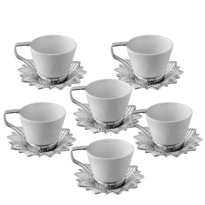 12 pcs. White Porcelain Coffee Set Gold / Silver