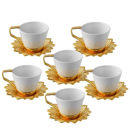 12 pcs. White Porcelain Coffee Set Gold / Silver