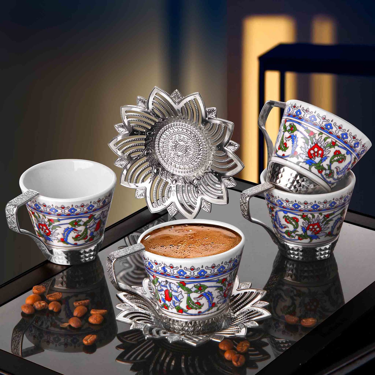 12 pcs. Flower Design Porcelain Coffee Set Gold / Silver