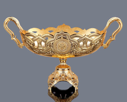 Serving Bowl with Handle and Stand Gold / Silver