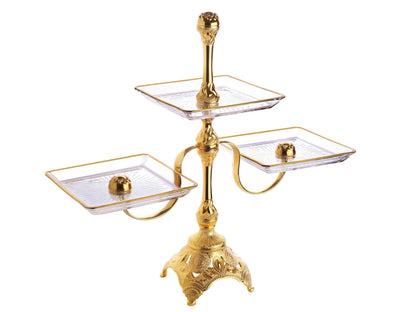 Triple Cookie Stand with Engraved Metal and Glass Gold / Silver