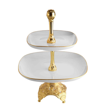 Triple Porcelain Cookie Stand Gold / Silver