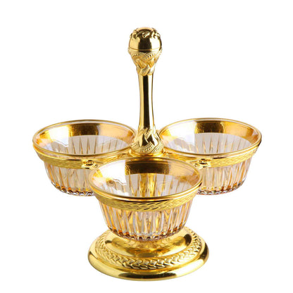 Triple Snack Bowl with Engraved Metal and Glass Gold / Silver