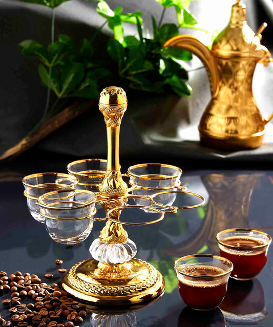 Seven Pieces Mirra Coffee Set with Stand Gold / Silver