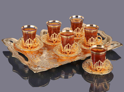 19 pcs. Tea Set with Tray Gold / Silver